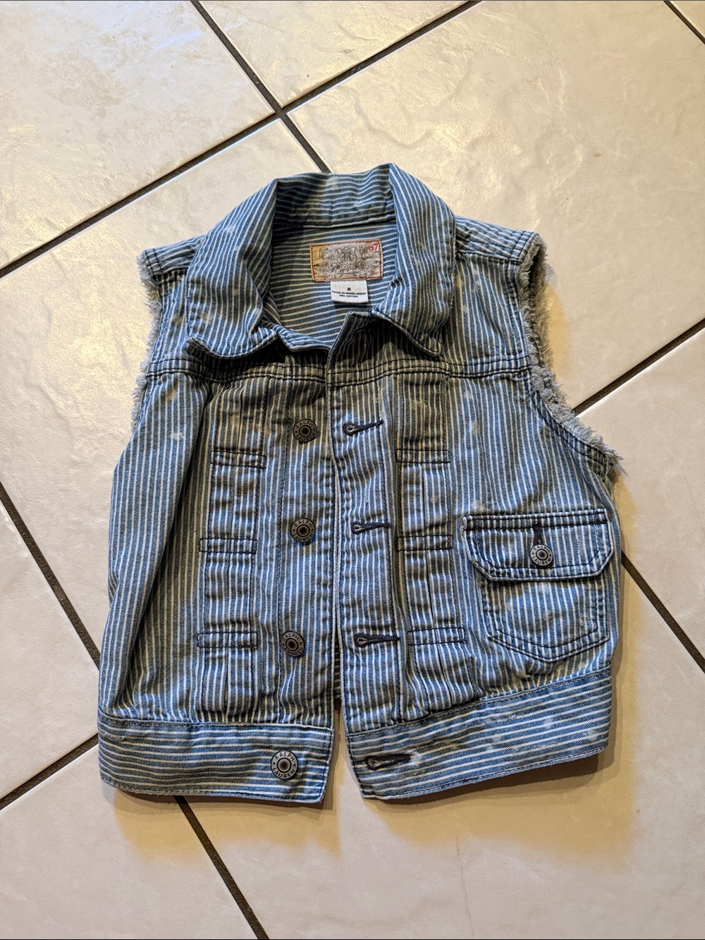 Vtg Ralph Lauren Striped Denim Vest - Blue & White Sz 8 Kids
